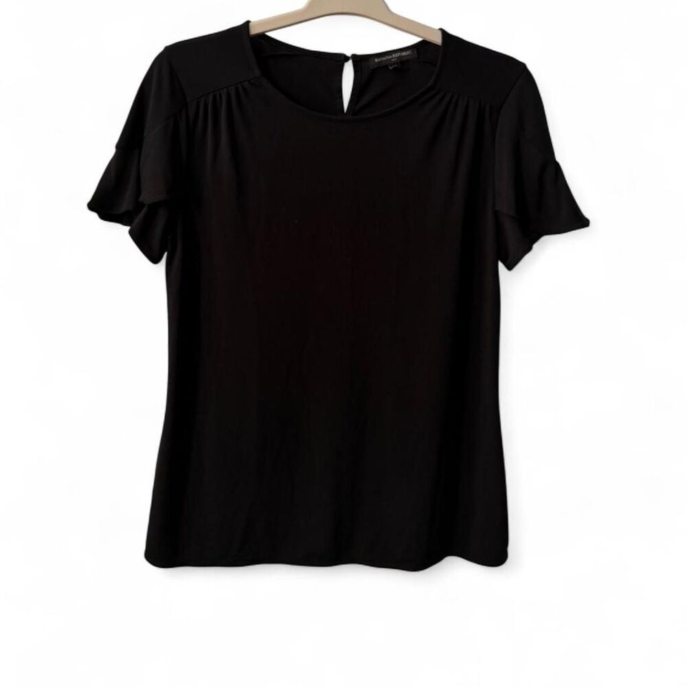 Banana Republic Black Short Flutter Sleeve Blouse - Size Medium - EUC